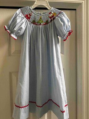 Girls Smocked Christmas Dress